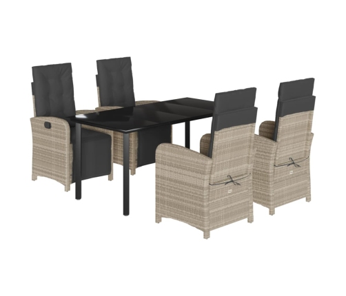 Set comedor de jardín 5 pzas cojines ratán sintético gris claro
