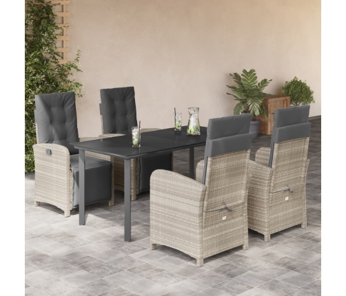 Set comedor de jardín 5 pzas cojines ratán sintético gris claro