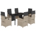 Set comedor jardín 7 pzas y cojines ratán sintético gris claro