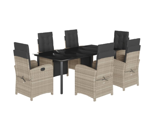 Set comedor jardín 7 pzas y cojines ratán sintético gris claro