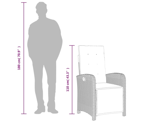Set comedor jardín 7 pzas y cojines ratán sintético gris claro