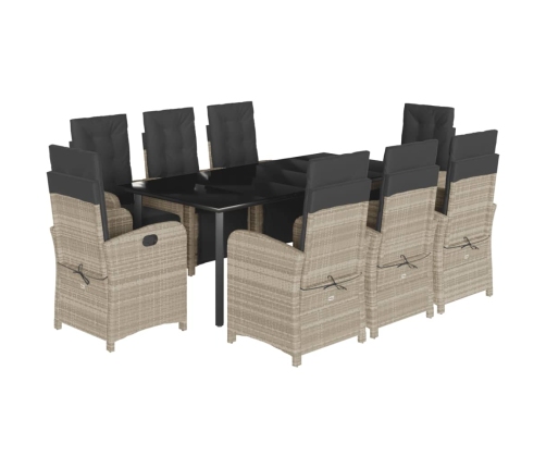 Set comedor de jardín 9 pzas cojines ratán sintético gris claro