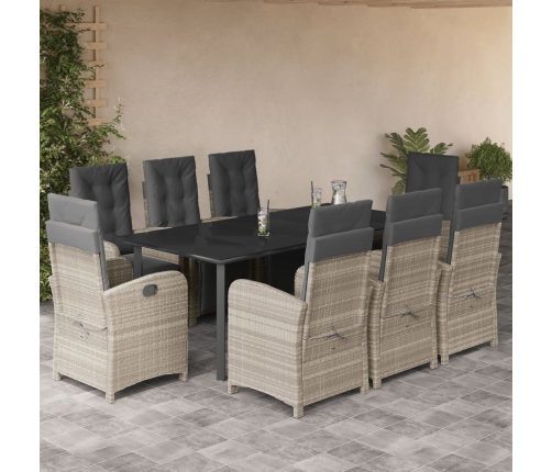 Set comedor de jardín 9 pzas cojines ratán sintético gris claro