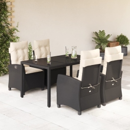 Set de muebles jardín 5 pzas con cojines ratán sintético negro