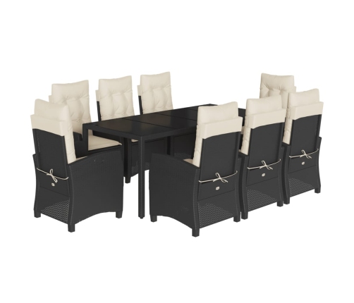 Set de comedor de jardín 9 pzas y cojines ratán sintético negro