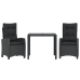 Set comedor de jardín 3 pzas con cojines ratán sintético negro