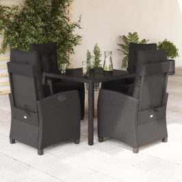 Set de muebles jardín 5 pzas con cojines ratán sintético negro