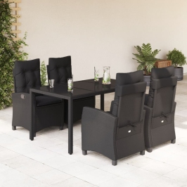 Set de muebles jardín 5 pzas con cojines ratán sintético negro