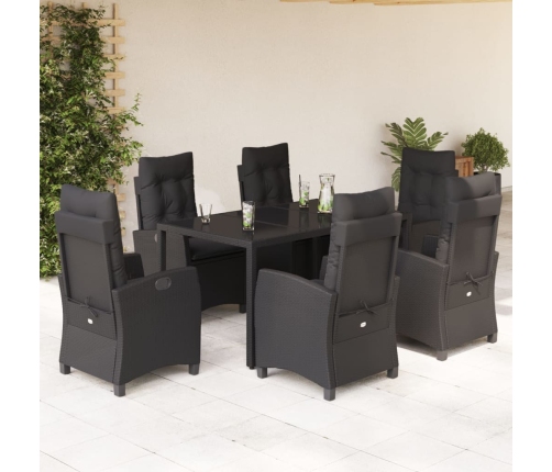 Set de comedor de jardín 7 pzas y cojines ratán sintético negro