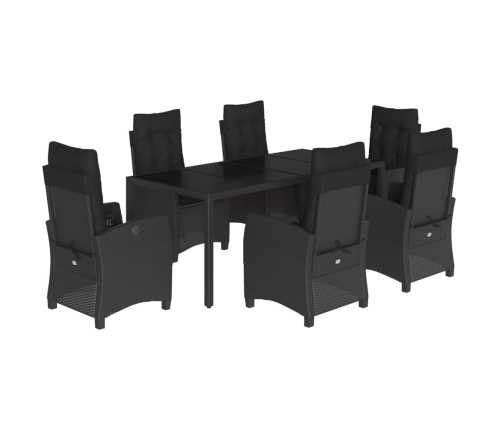 Set de comedor de jardín 7 pzas y cojines ratán sintético negro