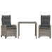 Set comedor de jardín 3 piezas con cojines ratán sintético gris