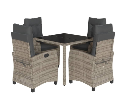 Set comedor de jardín 5 piezas con cojines ratán sintético gris