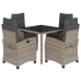 Set comedor de jardín 5 piezas con cojines ratán sintético gris