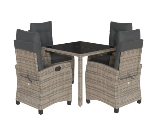 Set comedor de jardín 5 piezas con cojines ratán sintético gris