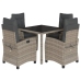 Set comedor de jardín 5 piezas con cojines ratán sintético gris