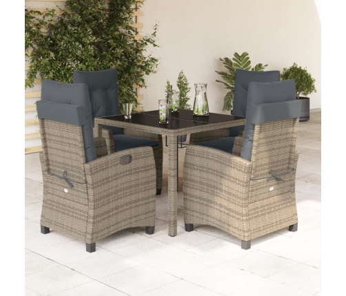 Set comedor de jardín 5 piezas con cojines ratán sintético gris