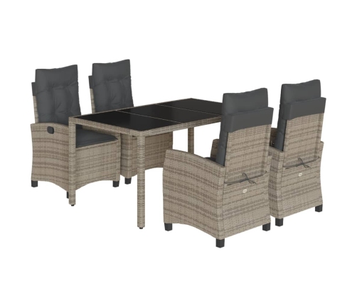 Set comedor de jardín 5 piezas con cojines ratán sintético gris