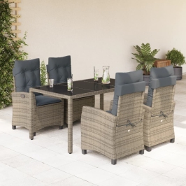 Set comedor de jardín 5 piezas con cojines ratán sintético gris