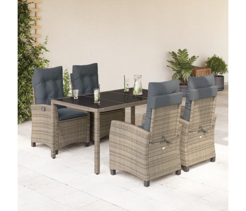 Set comedor de jardín 5 piezas con cojines ratán sintético gris