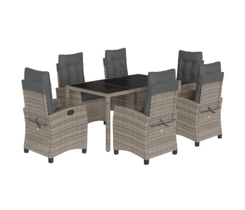 Set comedor jardín 7 pzas y cojines ratán sintético gris
