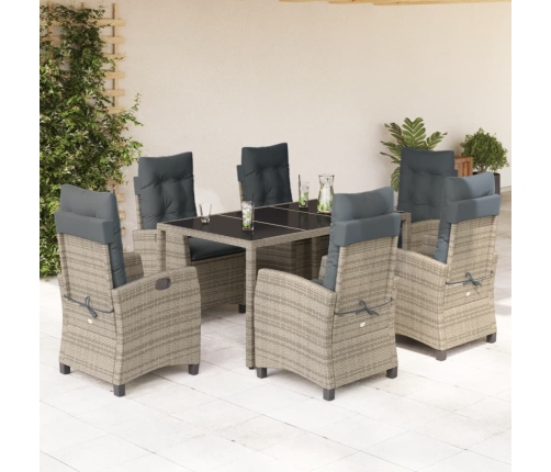 Set comedor jardín 7 pzas y cojines ratán sintético gris