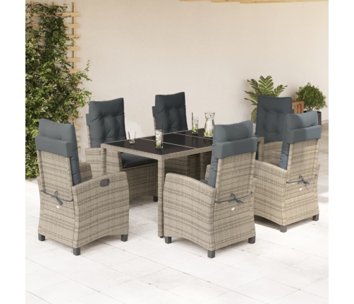 Set comedor jardín 7 pzas y cojines ratán sintético gris