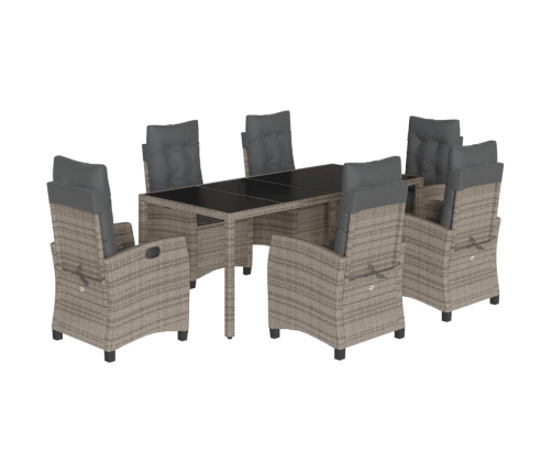 Set comedor jardín 7 pzas y cojines ratán sintético gris