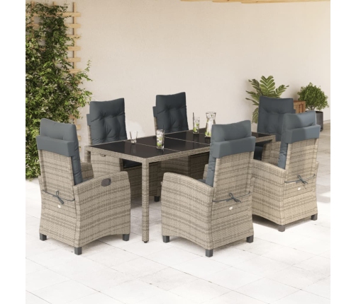 Set comedor jardín 7 pzas y cojines ratán sintético gris