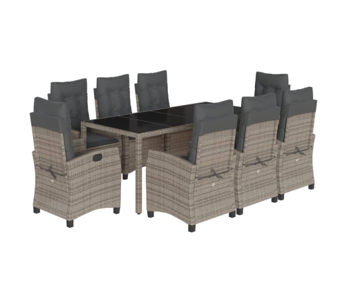 Set comedor jardín 9 pzas y cojines ratán sintético gris
