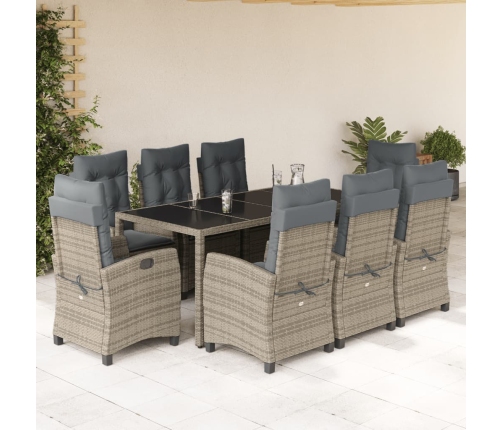 Set comedor jardín 9 pzas y cojines ratán sintético gris