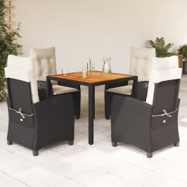 Set de muebles jardín 5 pzas con cojines ratán sintético negro