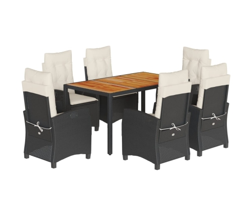 Set de comedor de jardín 7 pzas y cojines ratán sintético negro
