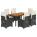 Set de comedor de jardín 7 pzas y cojines ratán sintético negro