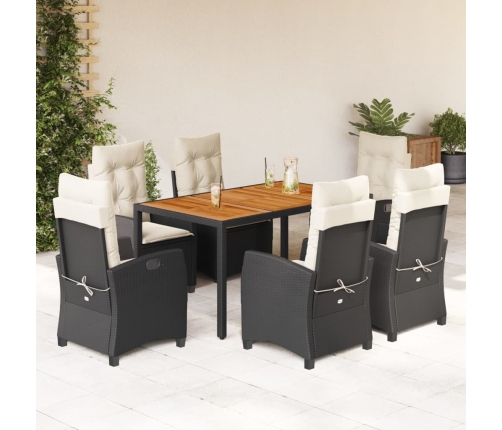 Set de comedor de jardín 7 pzas y cojines ratán sintético negro