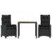 Set comedor de jardín 3 pzas con cojines ratán sintético negro