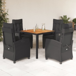 Set de muebles jardín 5 pzas con cojines ratán sintético negro