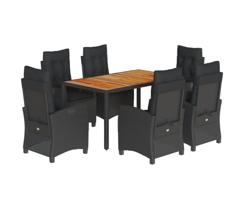 Set de comedor de jardín 7 pzas y cojines ratán sintético negro