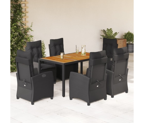 Set de comedor de jardín 7 pzas y cojines ratán sintético negro