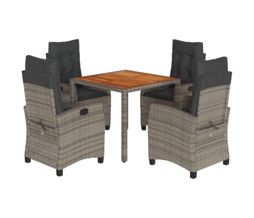Set comedor de jardín 5 piezas con cojines ratán sintético gris