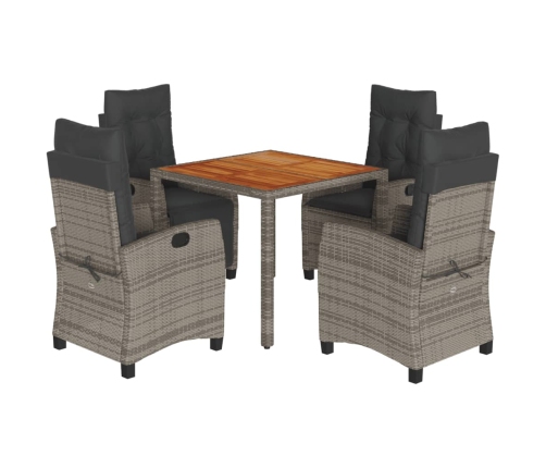 Set comedor de jardín 5 piezas con cojines ratán sintético gris