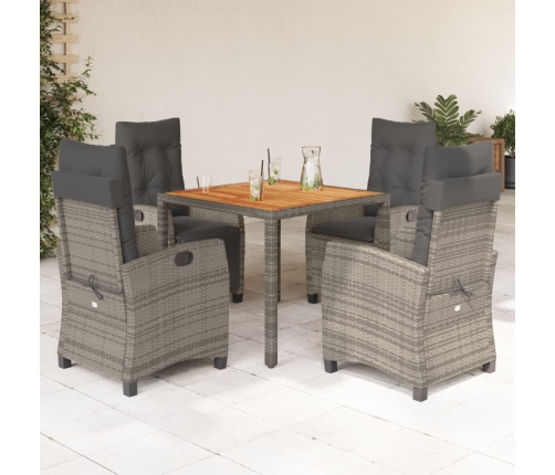 Set comedor de jardín 5 piezas con cojines ratán sintético gris