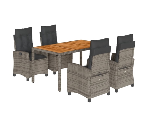 Set comedor de jardín 5 piezas con cojines ratán sintético gris