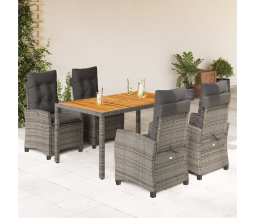 Set comedor de jardín 5 piezas con cojines ratán sintético gris
