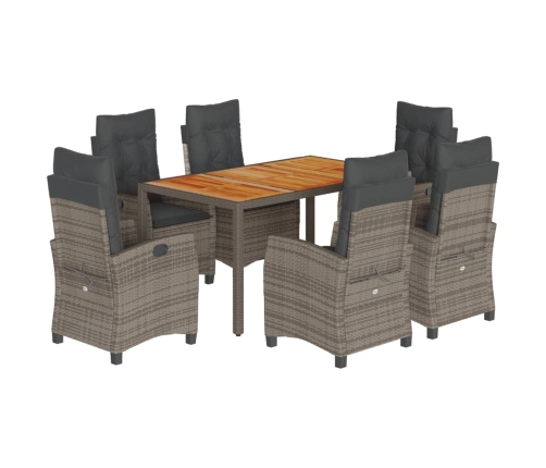 Set comedor jardín 7 pzas y cojines ratán sintético gris