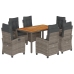 Set comedor jardín 7 pzas y cojines ratán sintético gris