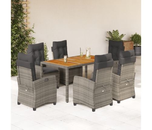 Set comedor jardín 7 pzas y cojines ratán sintético gris