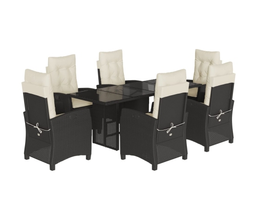 Set de comedor de jardín 7 pzas y cojines ratán sintético negro