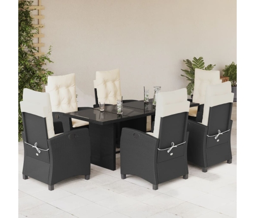 Set de comedor de jardín 7 pzas y cojines ratán sintético negro
