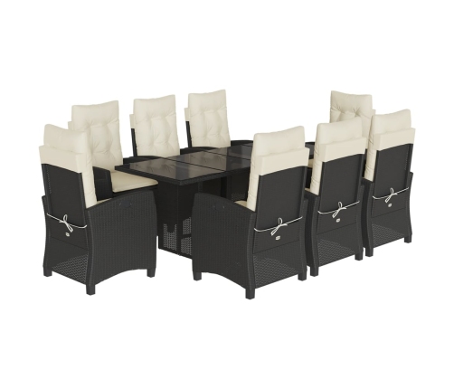 Set de comedor de jardín 9 pzas y cojines ratán sintético negro