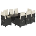 Set de comedor de jardín 9 pzas y cojines ratán sintético negro